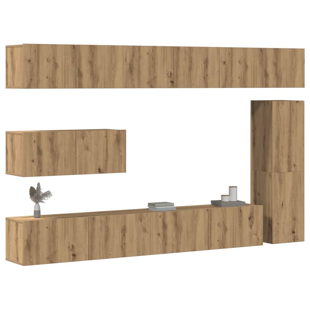 Set dulap TV 7 piese montat pe perete Stejar artizanal GartenMobel Dekor