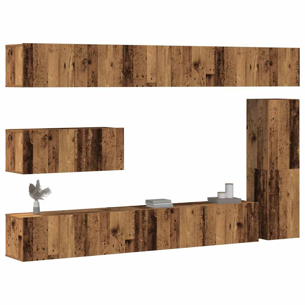 Set dulap TV 7 piese montat pe perete lemn vechi lemn prelucrat GartenMobel Dekor
