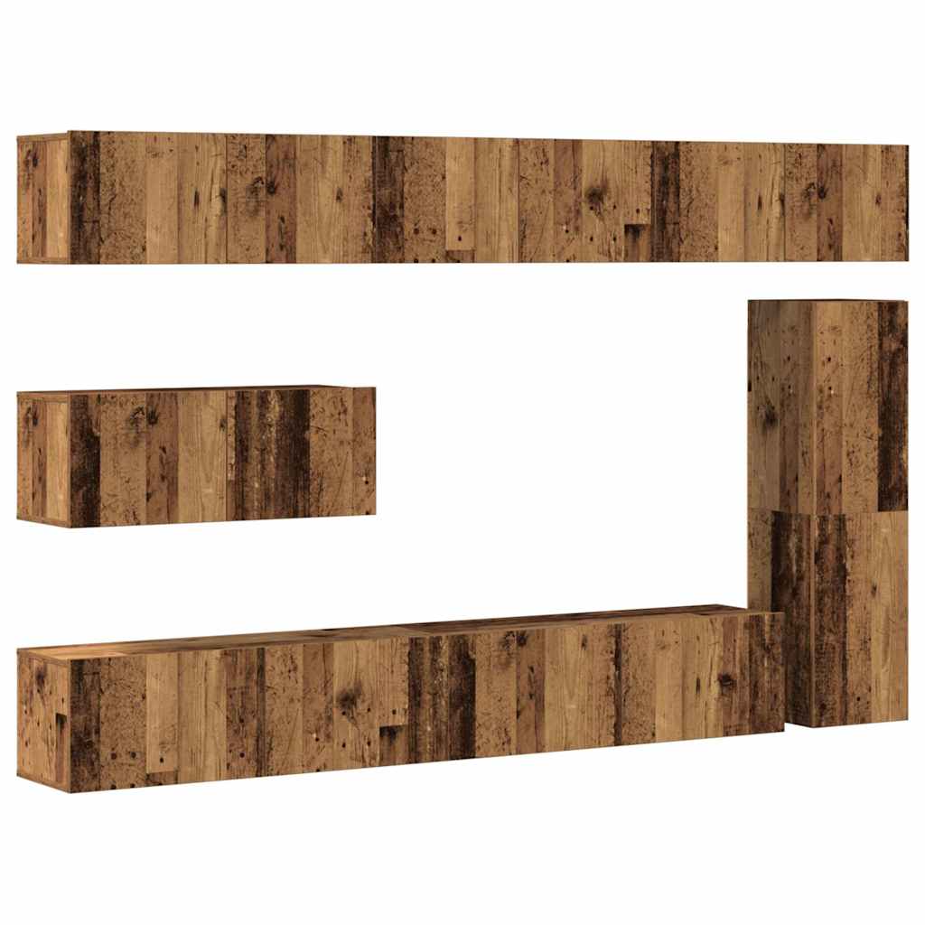 Set dulap TV 7 piese montat pe perete lemn vechi lemn prelucrat GartenMobel Dekor