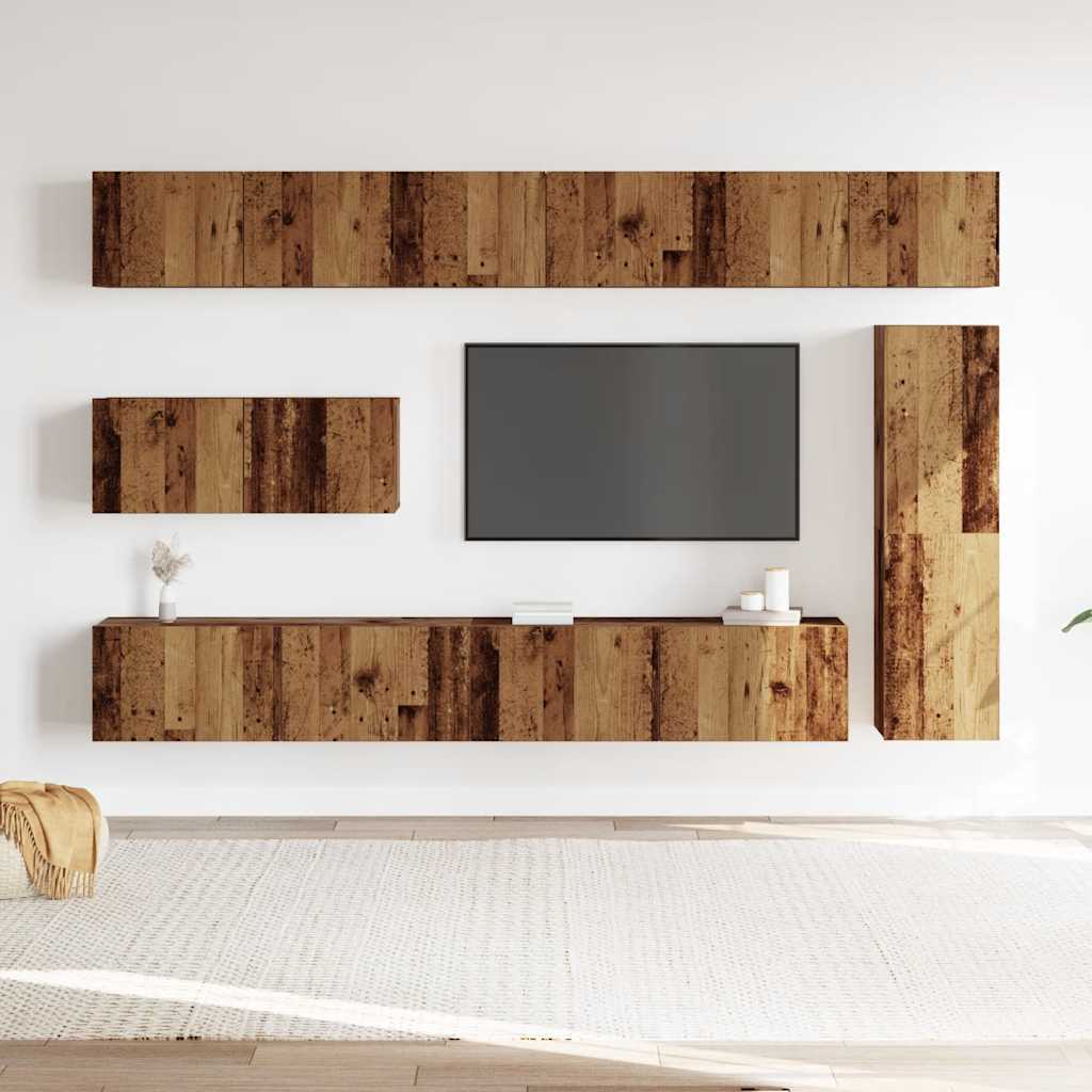 Set dulap TV 7 piese montat pe perete lemn vechi lemn prelucrat GartenMobel Dekor