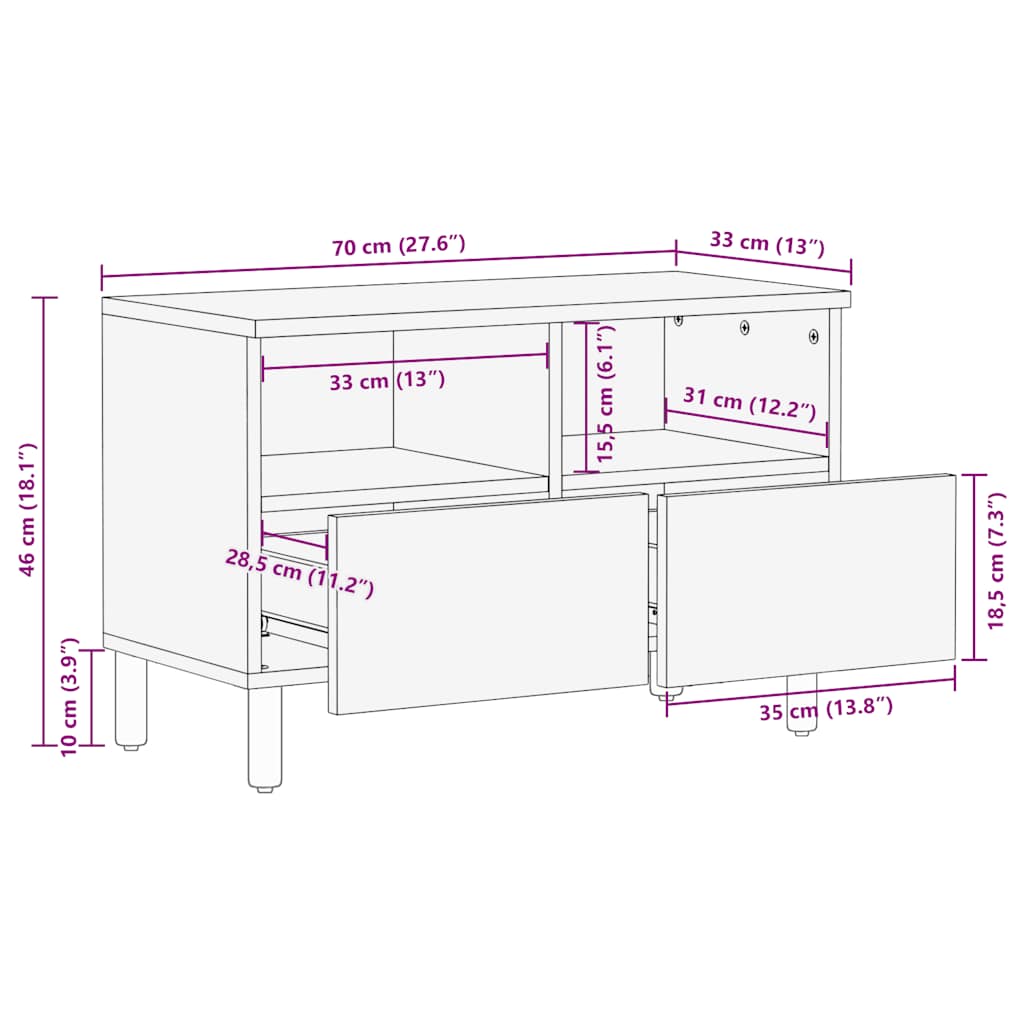 Dulap TV maro 70x33x46 cm lemn masiv de mango GartenMobel Dekor