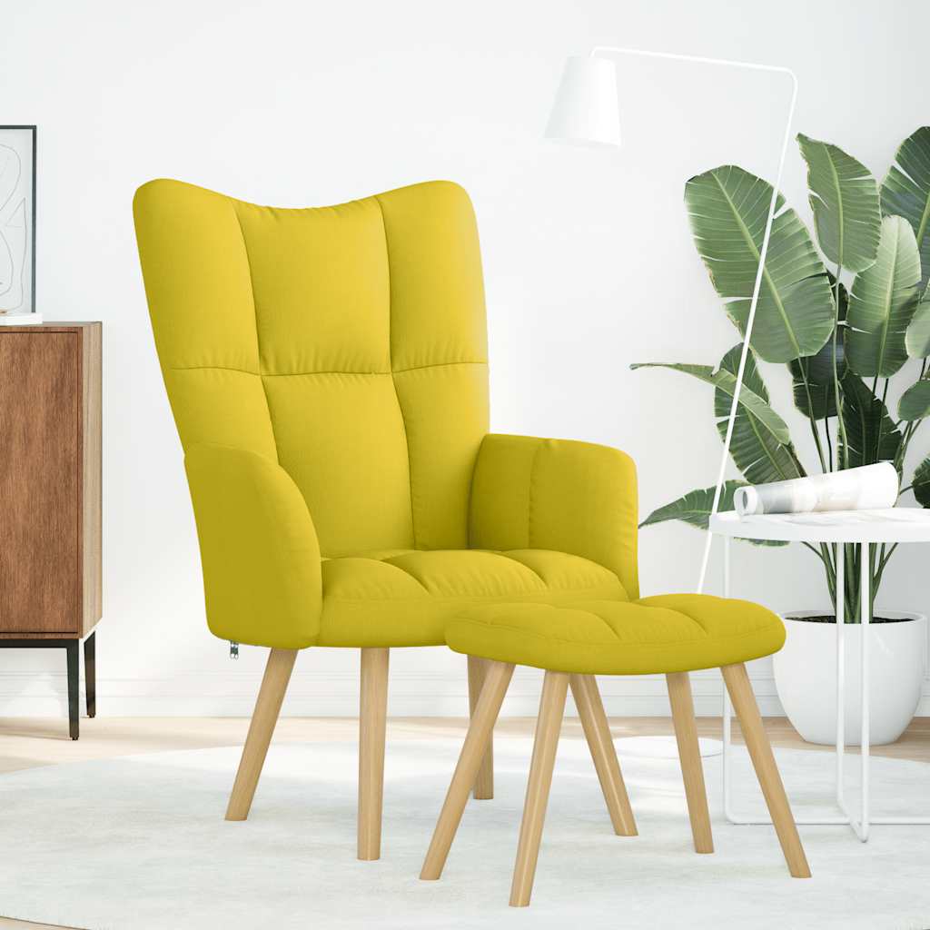 Scaun de relaxare cu taburet din material galben deschis GartenMobel Dekor