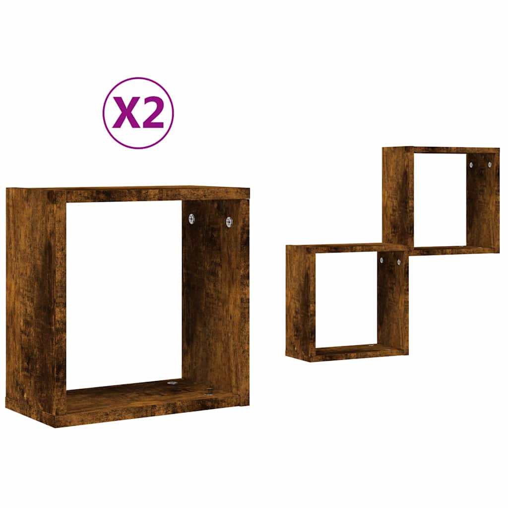 Rafturi cuburi de perete 2 buc Stejar afumat 30x15x30 cm GartenMobel Dekor