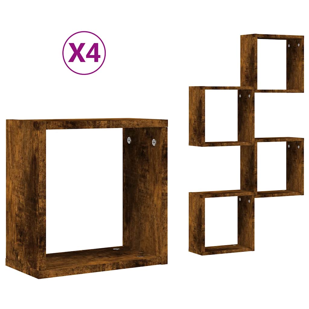 Rafturi cuburi de perete 4 buc Stejar afumat 30x15x30 cm GartenMobel Dekor