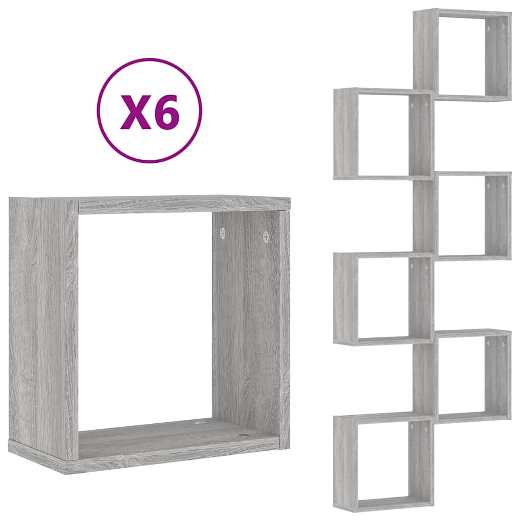 Rafturi cub de perete 6 buc Gri Sonoma 30x15x30 cm GartenMobel Dekor