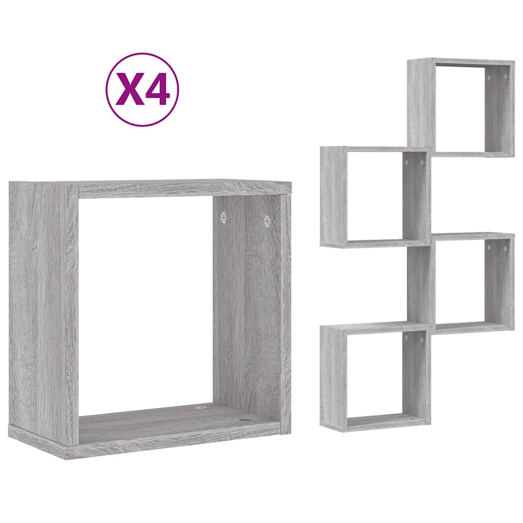Rafturi cuburi de perete 4 buc Gri Sonoma 30x15x30 cm GartenMobel Dekor