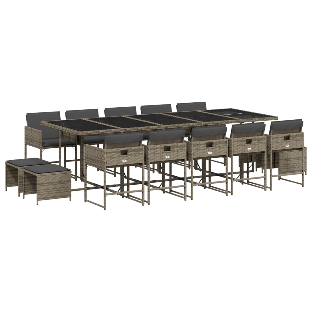 Set mobilier de grădină cu perne, 15 piese, gri, poliratan GartenMobel Dekor