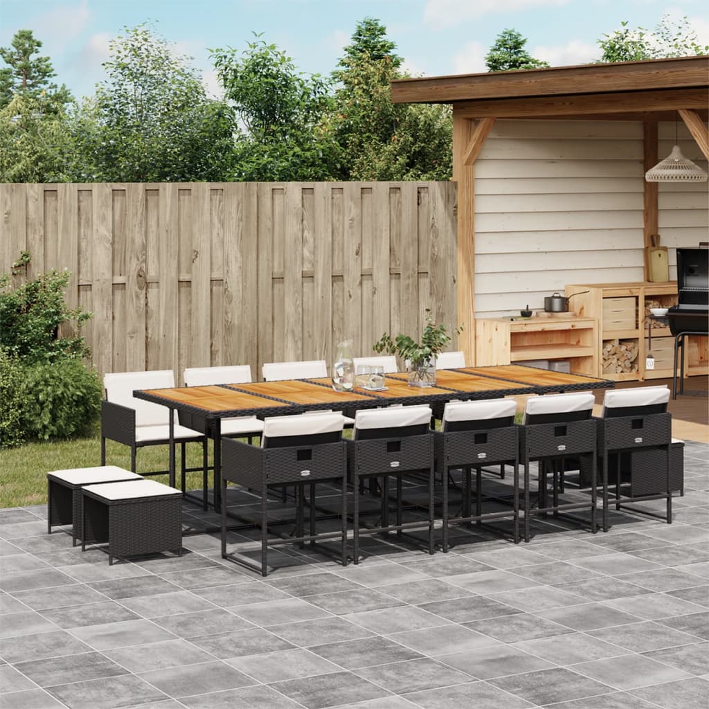 Set mobilier de grădină cu perne, 15 piese, negru, poliratan GartenMobel Dekor