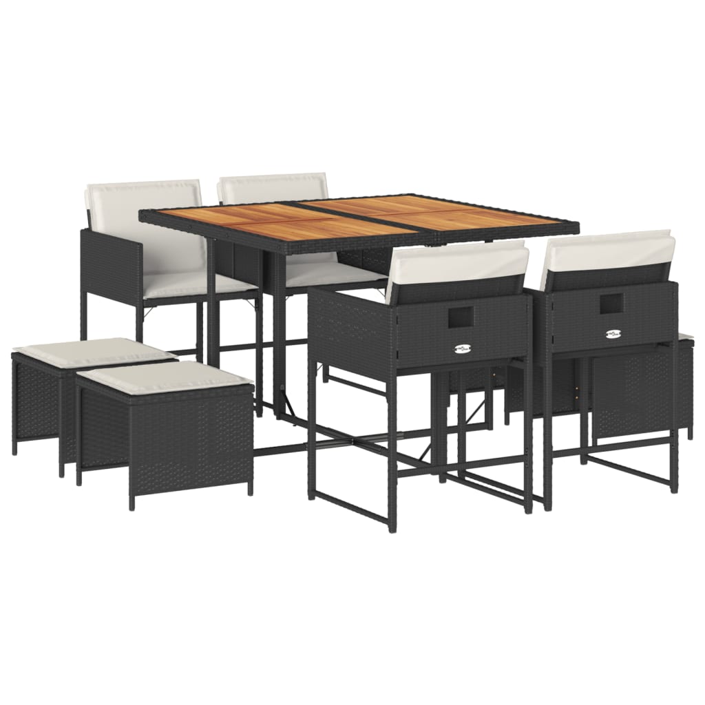 Set mobilier de grădină cu perne, 9 piese, negru, poliratan GartenMobel Dekor