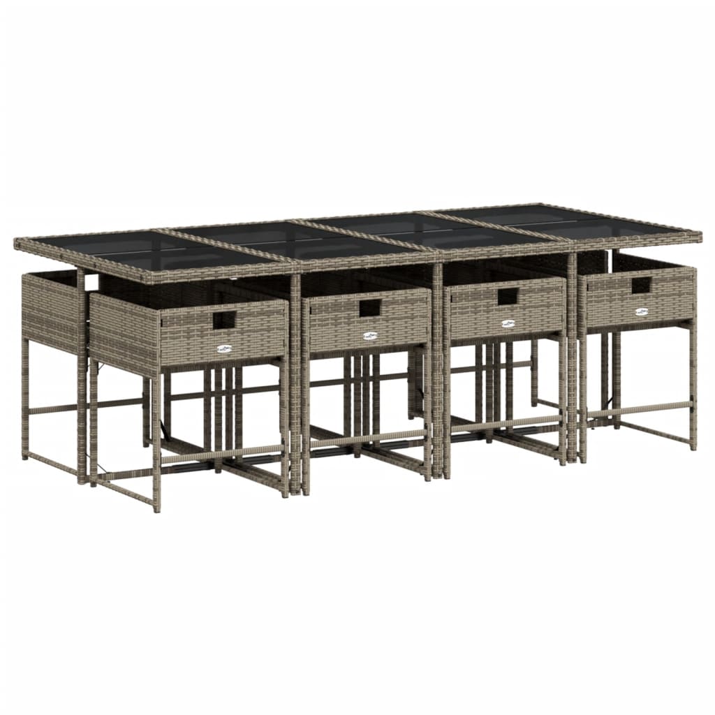 Set mobilier grădină cu perne, 9 piese, gri, poliratan GartenMobel Dekor