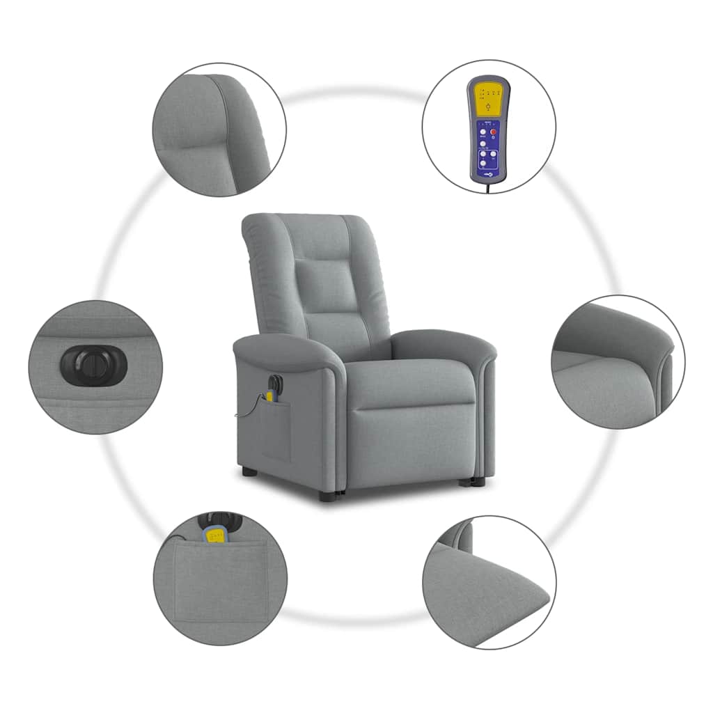 Fotoliu electric masaj rabatabil cu ridicare, gri închis textil GartenMobel Dekor