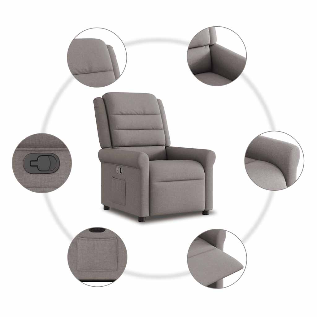 Fotoliu rabatabil cu ridicare pe verticală, gri taupe, textil GartenMobel Dekor