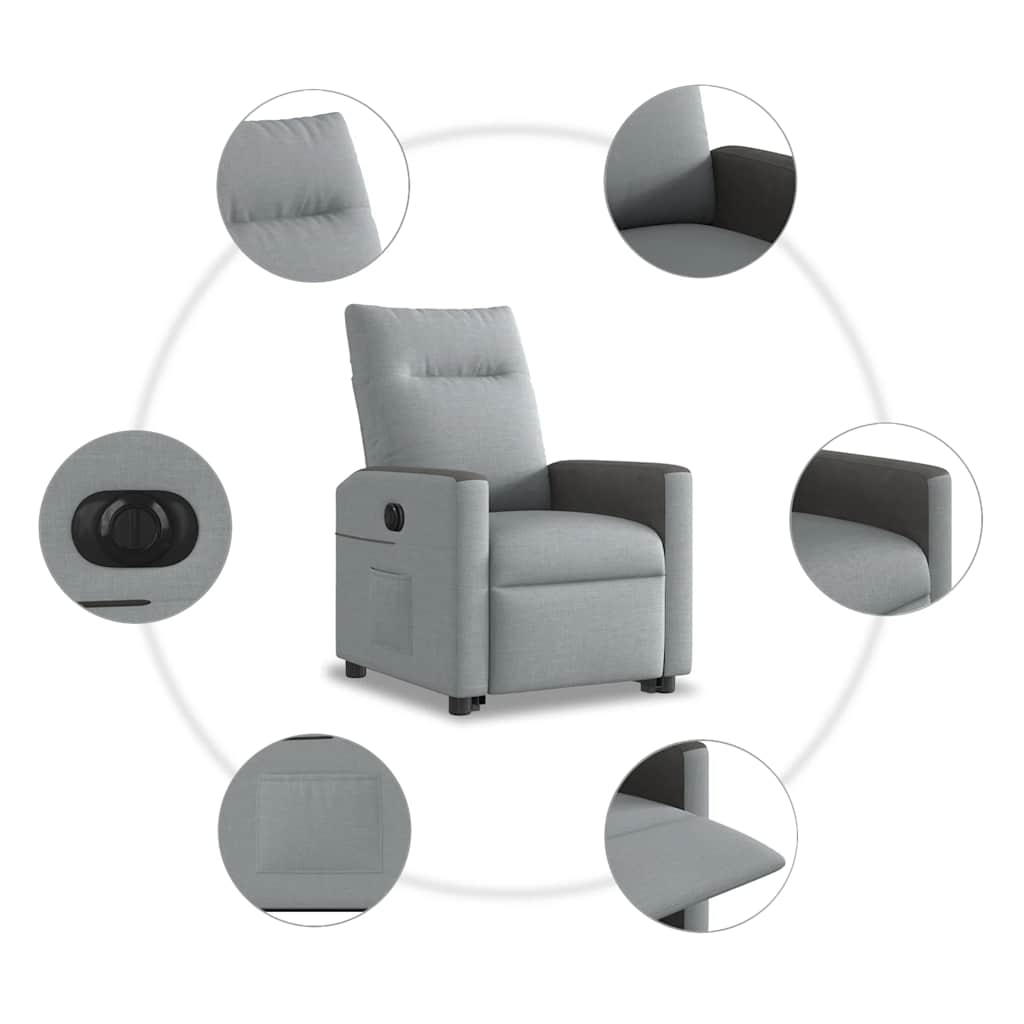Fotoliu electric rabatabil cu ridicare, gri deschis, textil GartenMobel Dekor