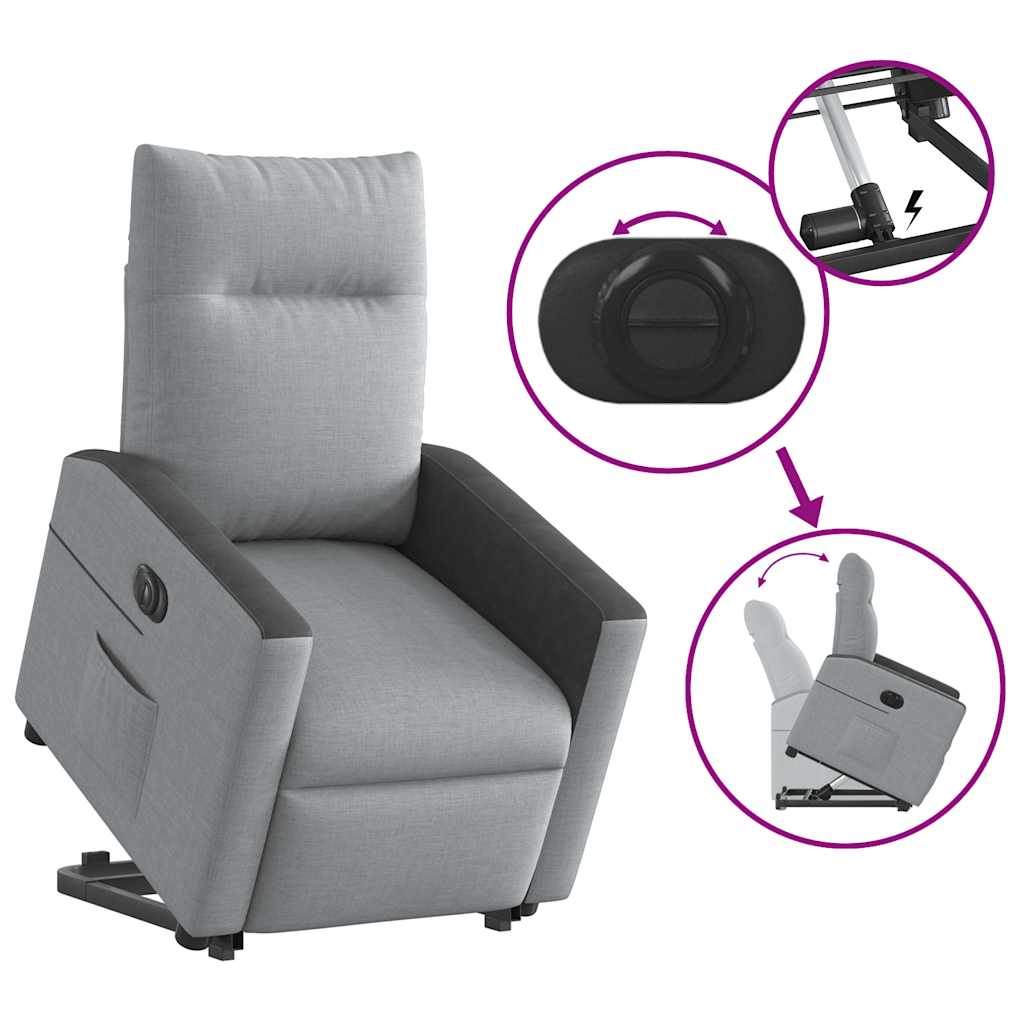 Fotoliu electric rabatabil cu ridicare, gri deschis, textil GartenMobel Dekor