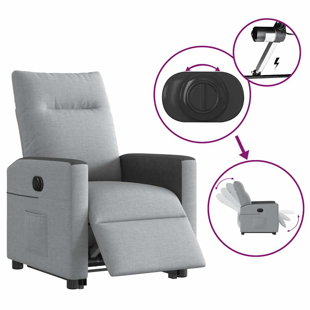 Fotoliu electric rabatabil cu ridicare, gri deschis, textil GartenMobel Dekor