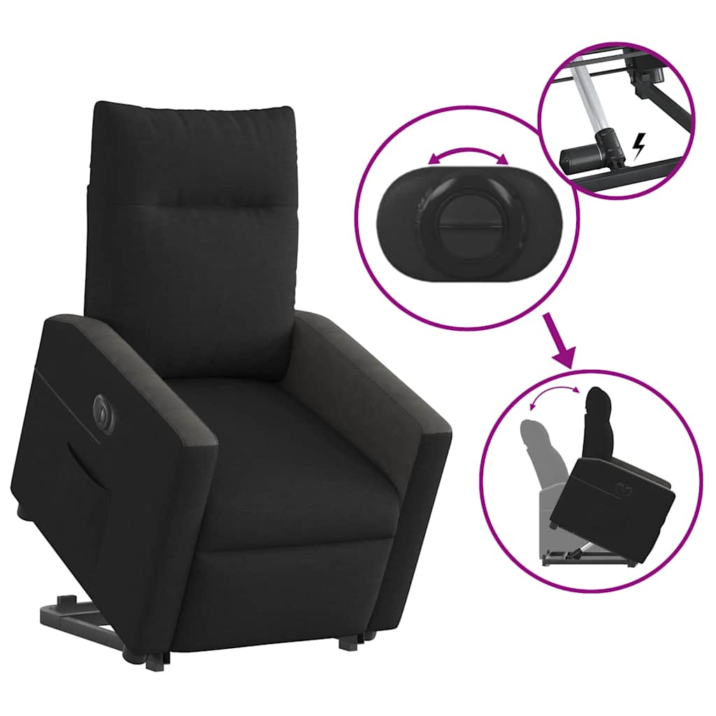Fotoliu electric rabatabil cu ridicare, negru, textil GartenMobel Dekor