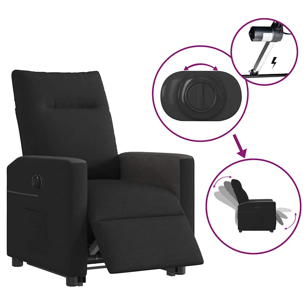 Fotoliu electric rabatabil cu ridicare, negru, textil GartenMobel Dekor
