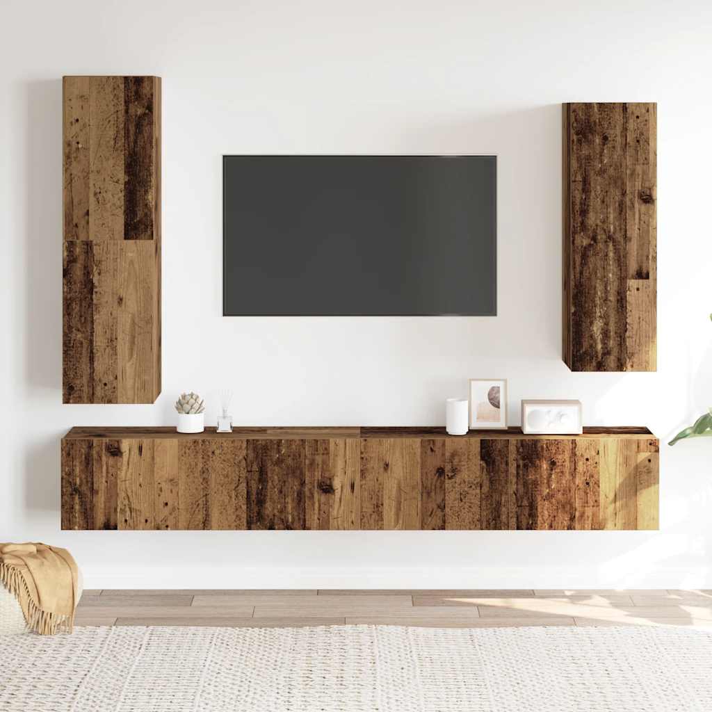 Set dulap TV 4 piese montat pe perete lemn vechi lemn prelucrat GartenMobel Dekor
