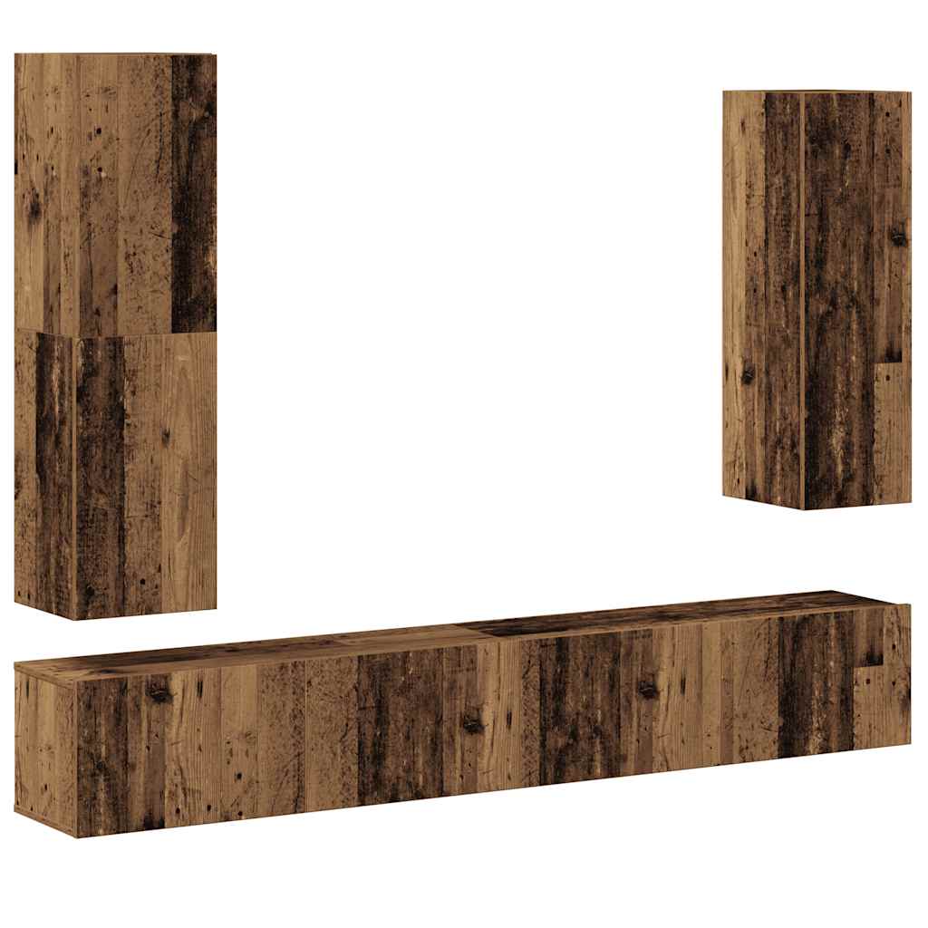 Set dulap TV 4 piese montat pe perete lemn vechi lemn prelucrat GartenMobel Dekor
