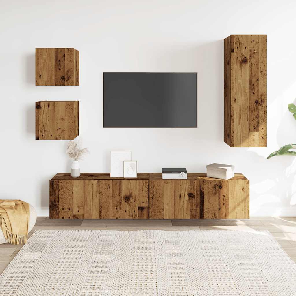Set dulap TV 5 piese montat pe perete lemn vechi lemn prelucrat GartenMobel Dekor