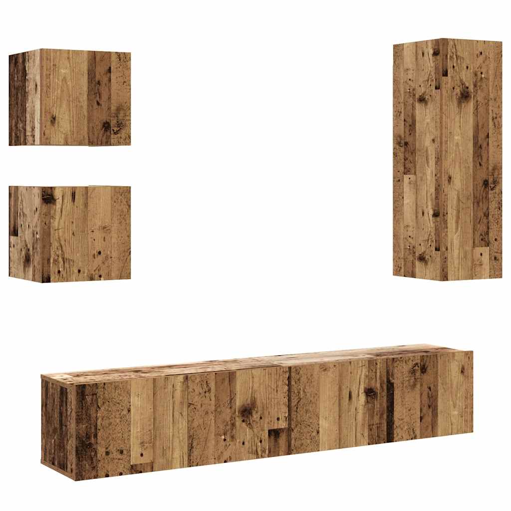 Set dulap TV 5 piese montat pe perete lemn vechi lemn prelucrat GartenMobel Dekor