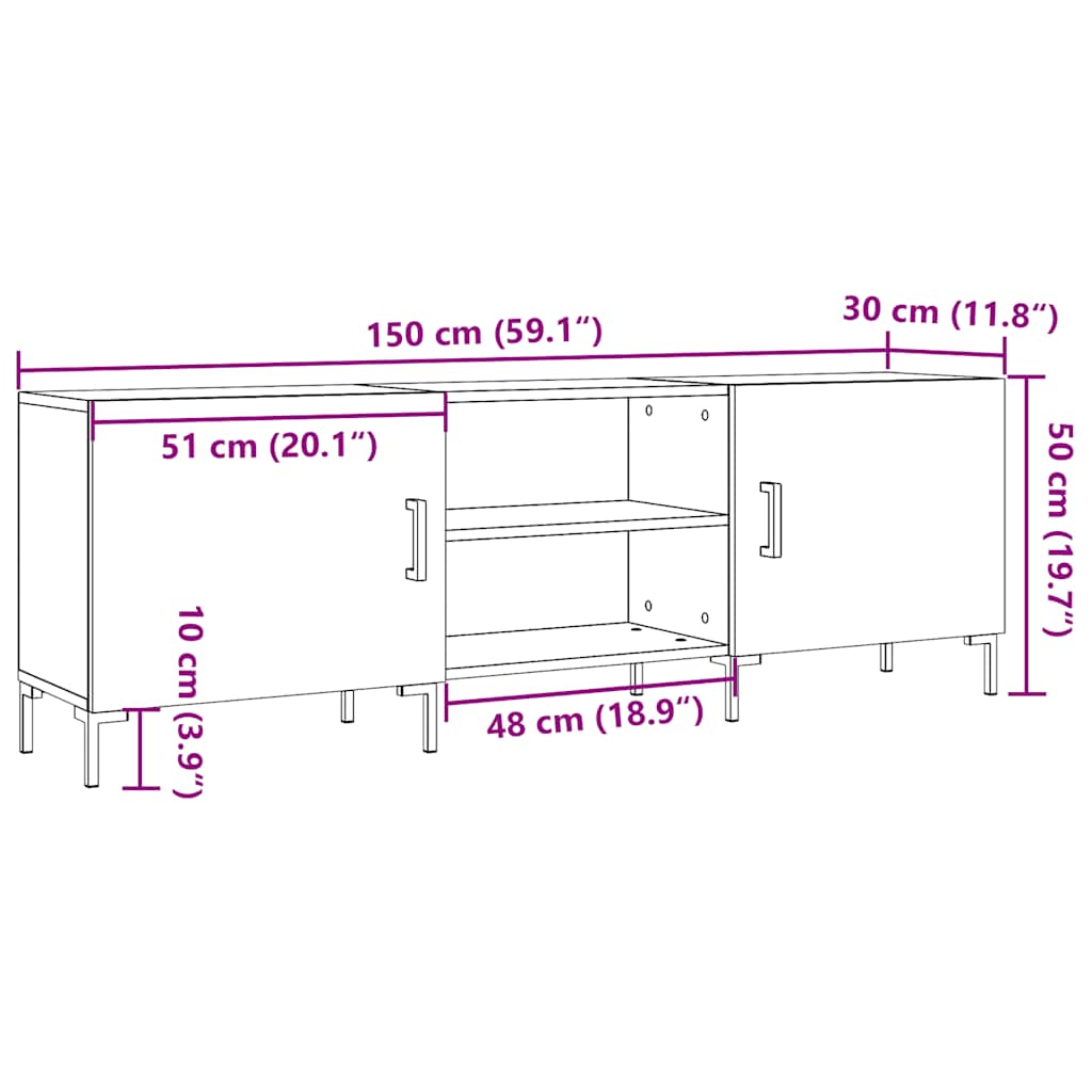 Dulap TV, lemn vechi, 150x30x50 cm, lemn prelucrat GartenMobel Dekor