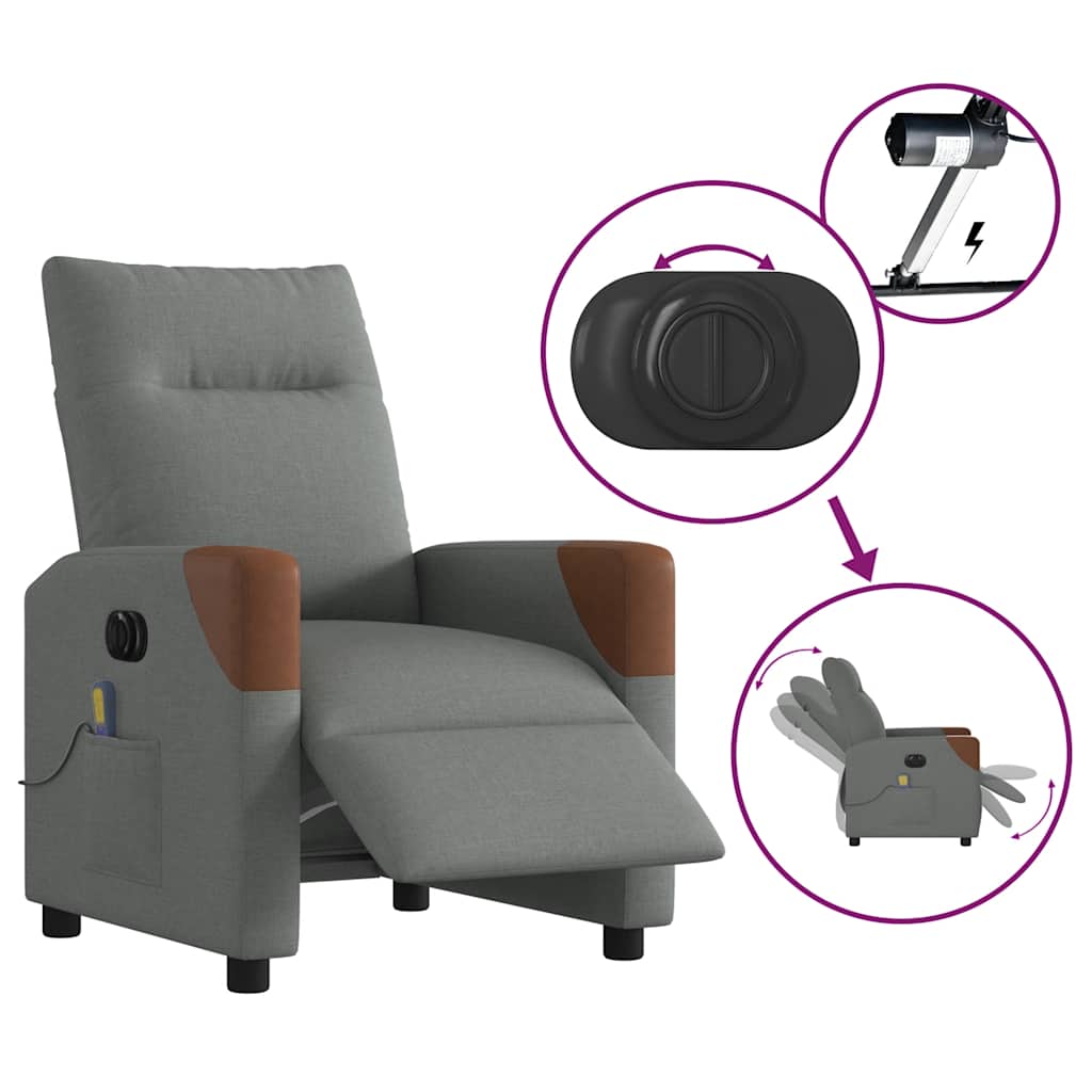Fotoliu electric de masaj rabatabil, gri închis, textil GartenMobel Dekor