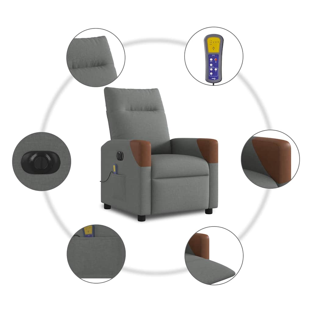 Fotoliu electric de masaj rabatabil, gri închis, textil GartenMobel Dekor