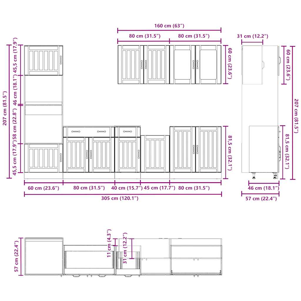 Set dulap de bucătărie din 7 piese „Kalmar” lemn stejar Sonoma GartenMobel Dekor