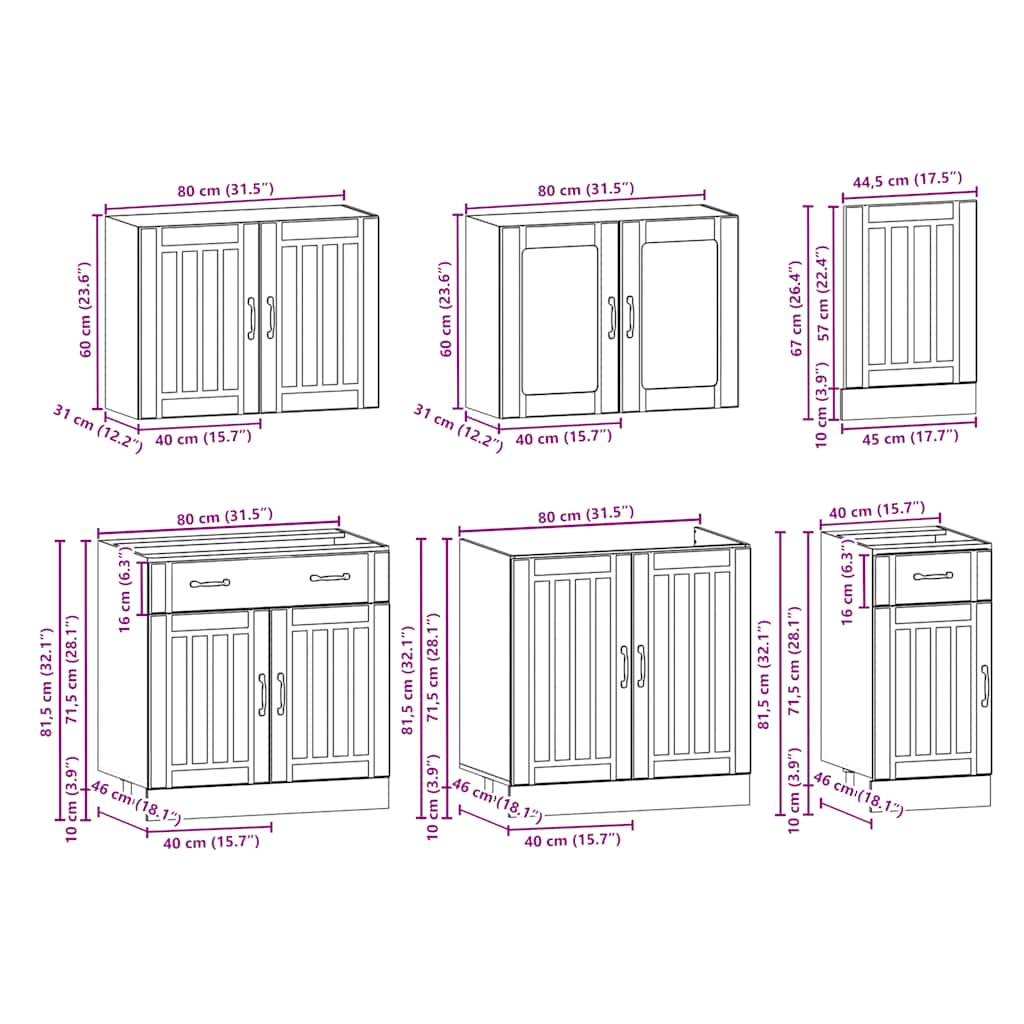 Set dulap de bucătărie din 7 piese „Kalmar” lemn stejar Sonoma GartenMobel Dekor