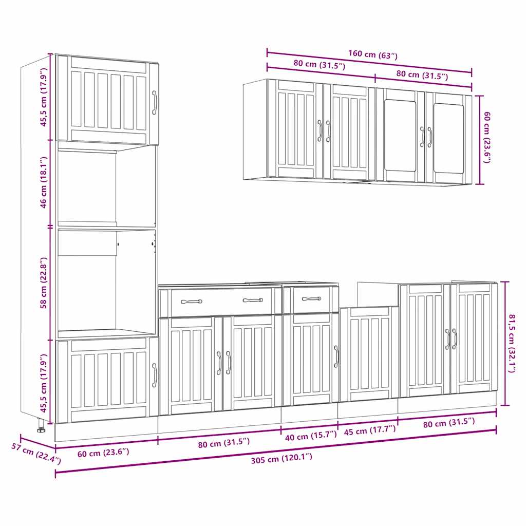 Set dulap de bucătărie din 7 piese „Kalmar” lemn stejar Sonoma GartenMobel Dekor