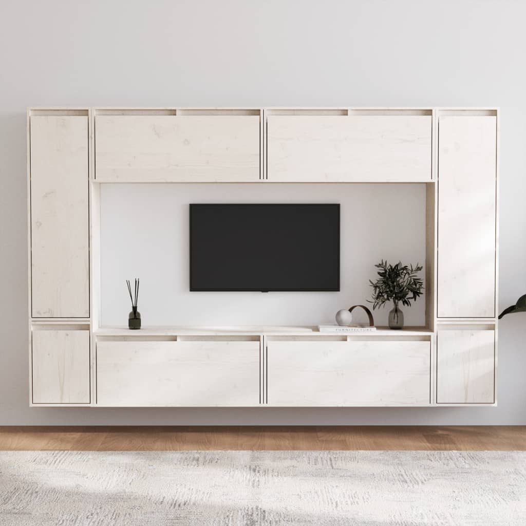 Comode TV, 8 buc., alb, lemn masiv de pin GartenMobel Dekor