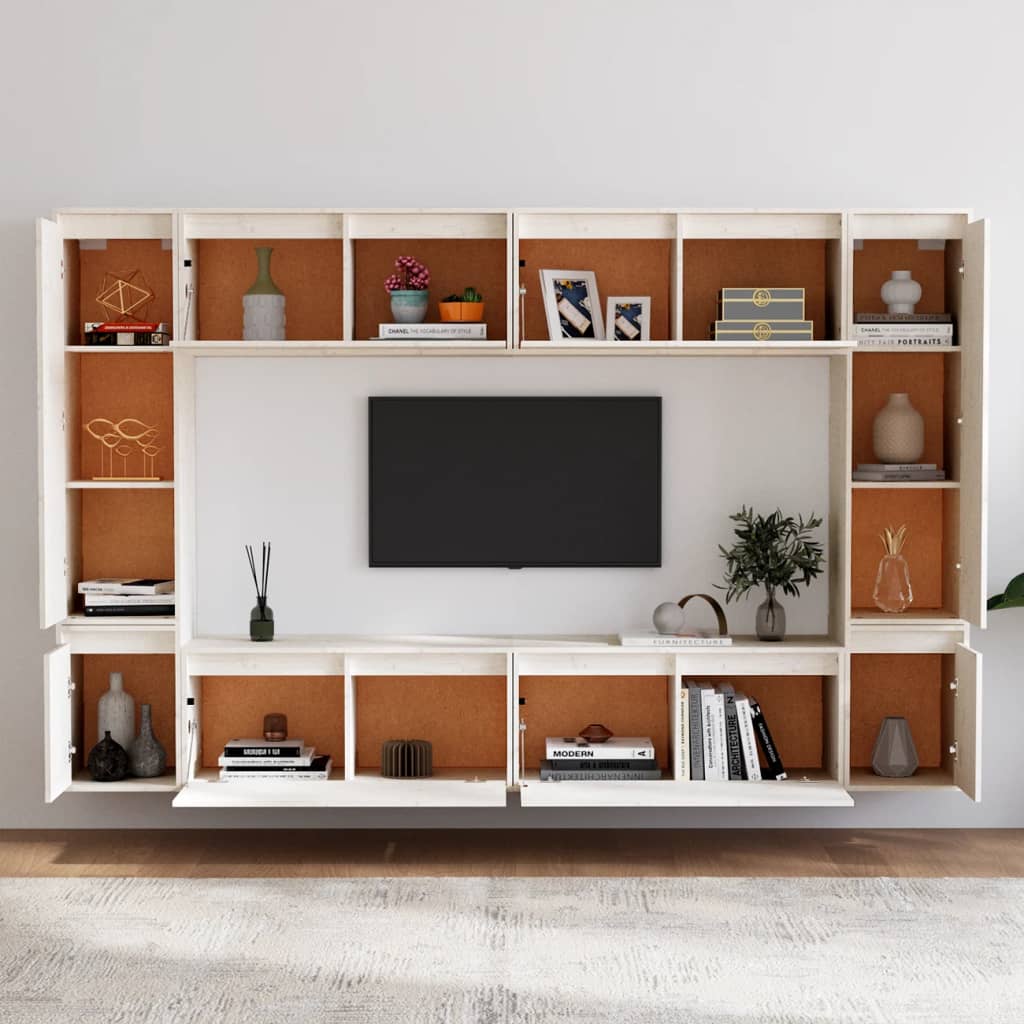Comode TV, 8 buc., alb, lemn masiv de pin GartenMobel Dekor