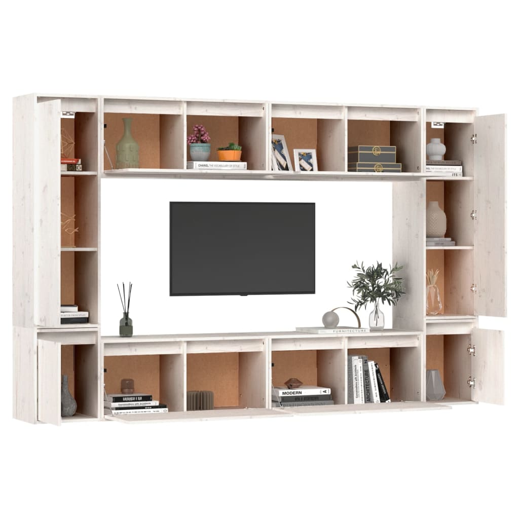 Comode TV, 8 buc., alb, lemn masiv de pin GartenMobel Dekor