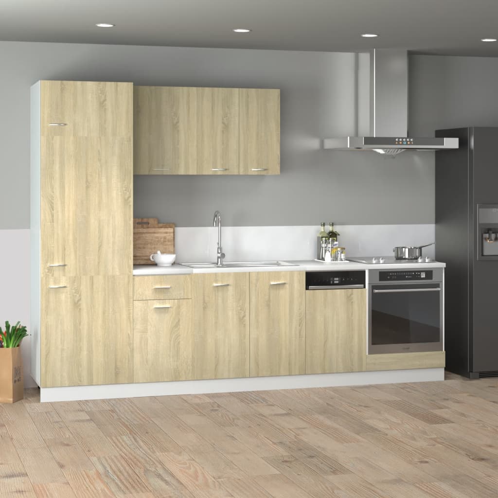Set dulapuri de bucătărie 7 piese stejar sonoma, lemn prelucrat GartenMobel Dekor