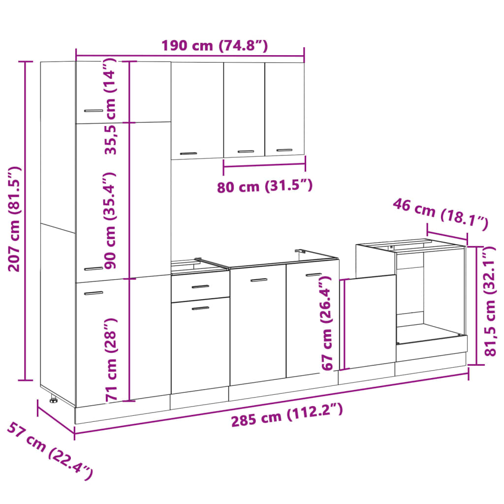 Set dulapuri de bucătărie 7 piese stejar sonoma, lemn prelucrat GartenMobel Dekor