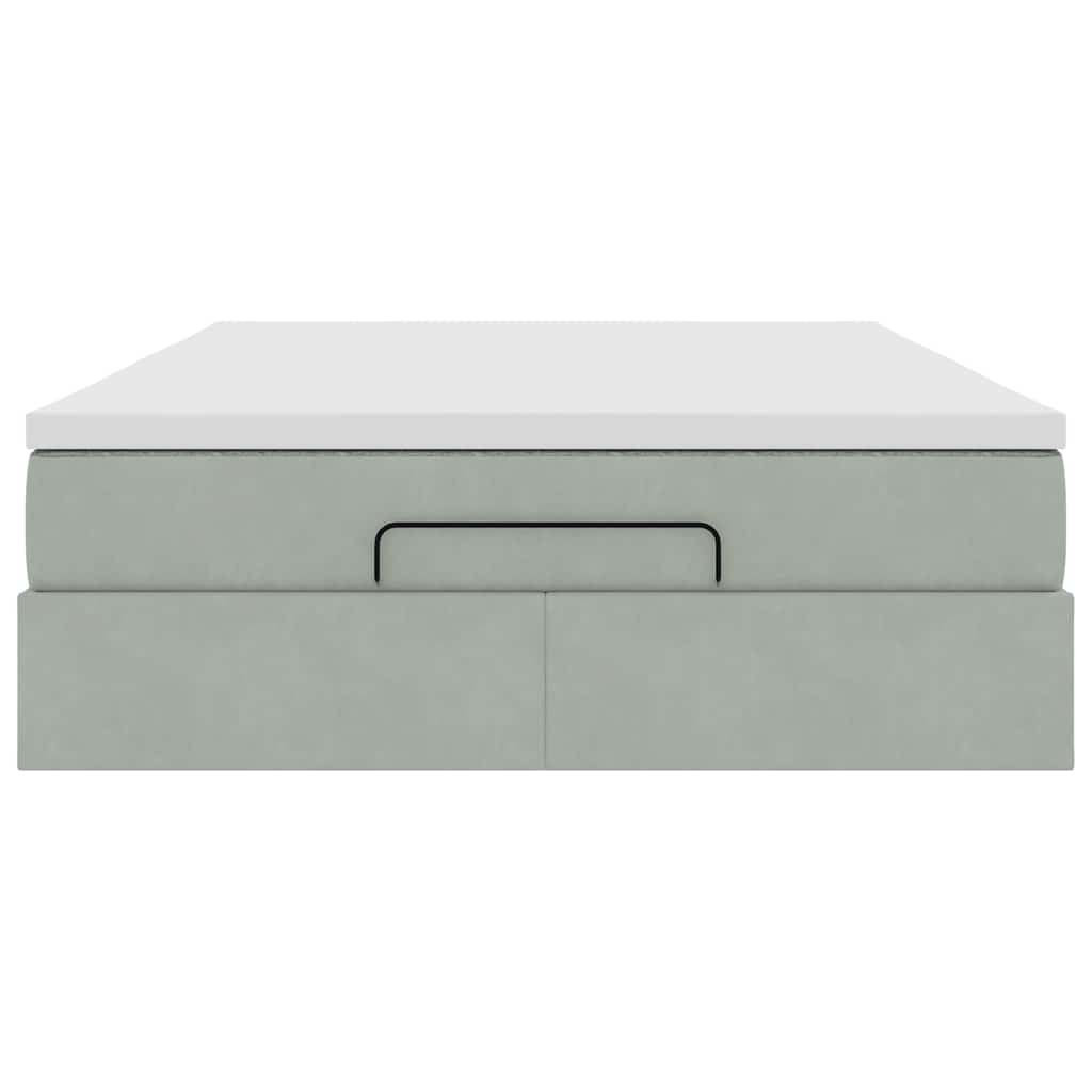 Cadru de pat otoman cu saltea Gri deschis 140x200cm catifea GartenMobel Dekor