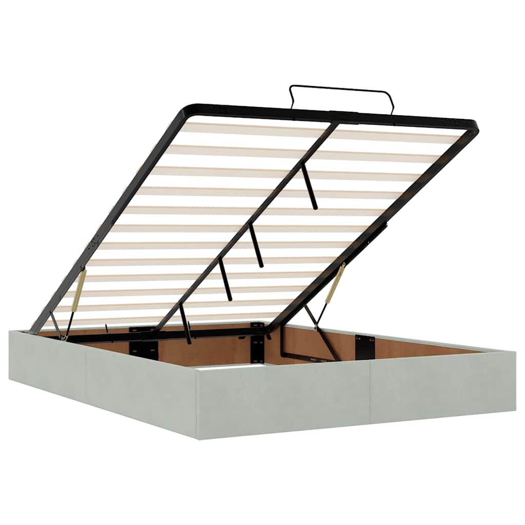 Cadru de pat otoman cu saltea Gri deschis 140x200cm catifea GartenMobel Dekor