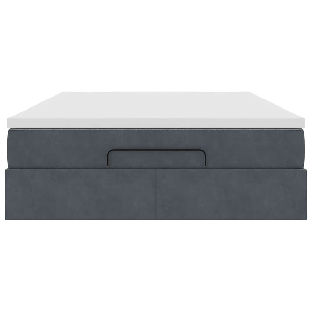 Cadru de pat otoman cu saltea Gri închis 140x190cm catifea GartenMobel Dekor