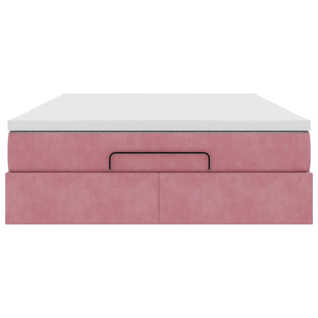 Cadru de pat otoman cu saltea roz 140x190cm catifea GartenMobel Dekor