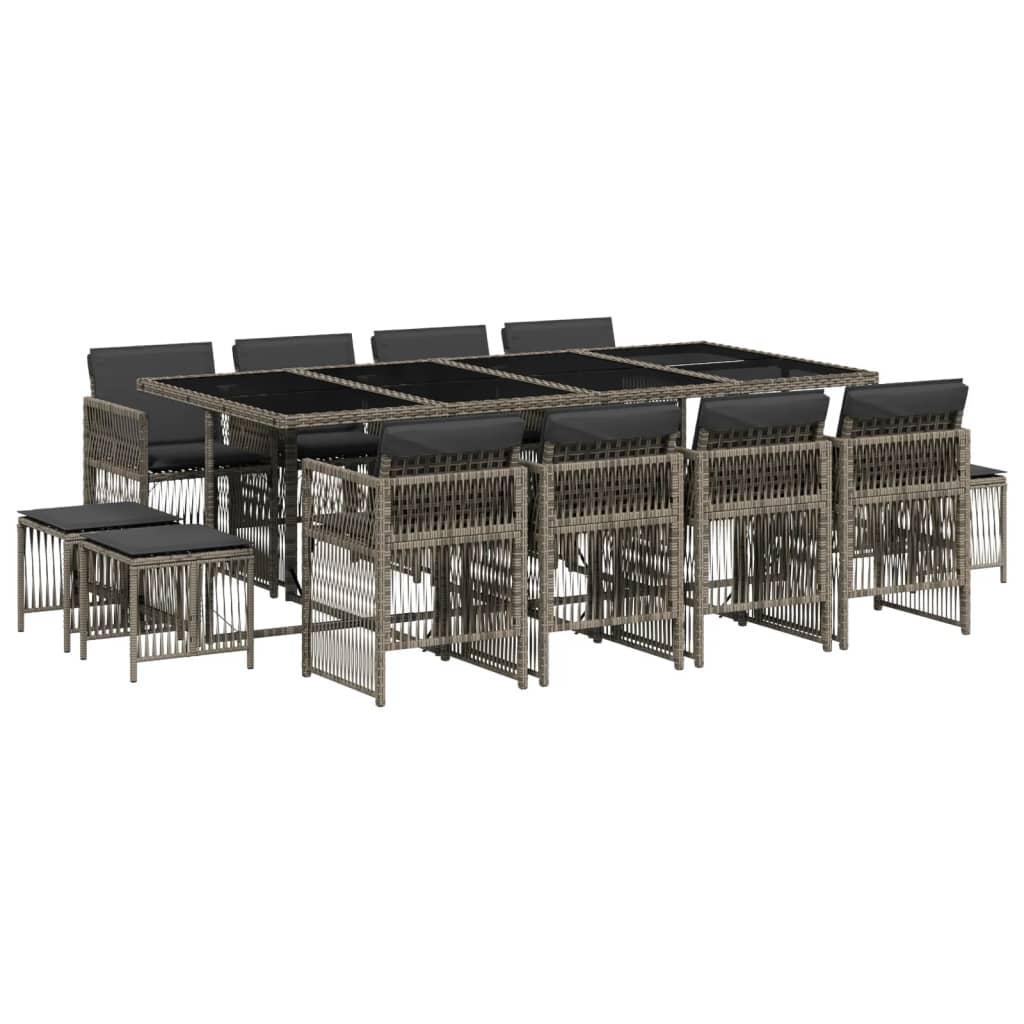 Set mobilier de grădină cu perne, 13 piese, gri, poliratan GartenMobel Dekor