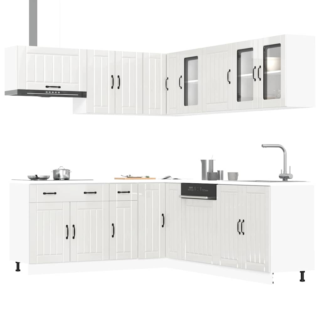 Set dulap de bucătărie 11 piese „Lucca” alb lucios Lemn GartenMobel Dekor