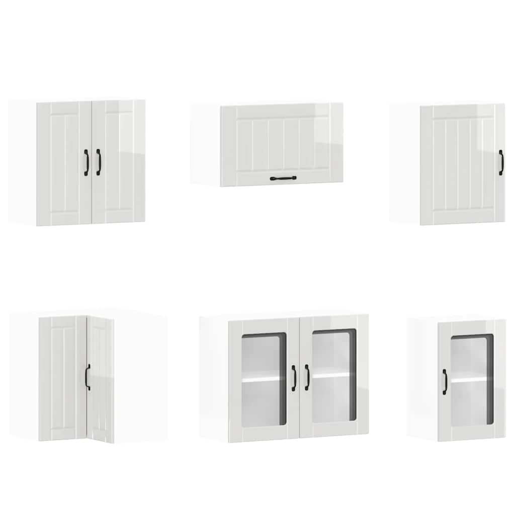 Set dulap de bucătărie 11 piese „Lucca” alb lucios Lemn GartenMobel Dekor