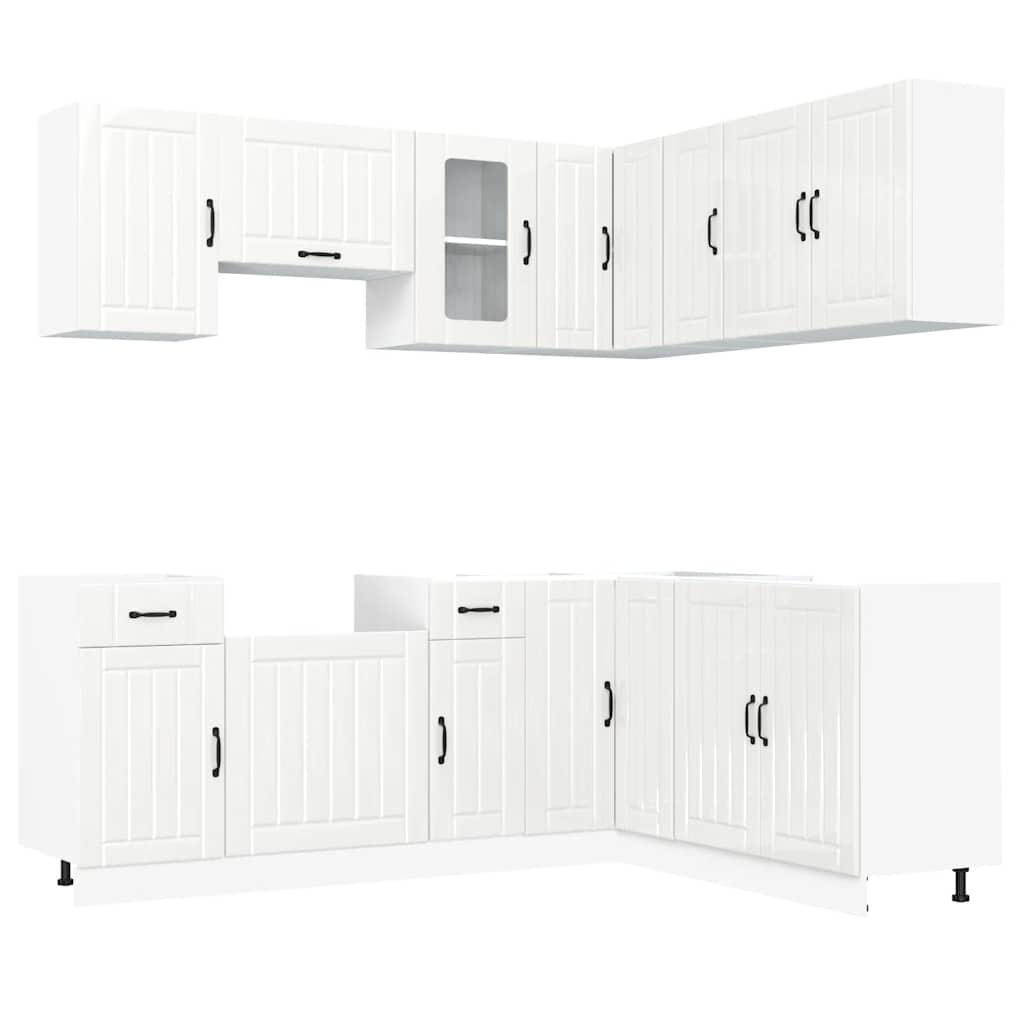 Set dulap de bucătărie 11 piese „Lucca” alb lucios Lemn GartenMobel Dekor
