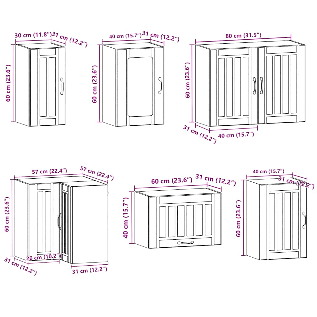 Set dulap de bucătărie 11 piese „Lucca” alb lucios Lemn GartenMobel Dekor