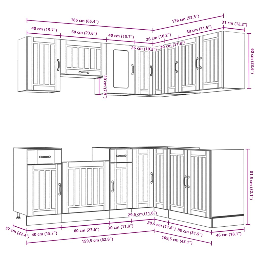 Set dulap de bucătărie 11 piese „Lucca” alb lucios Lemn GartenMobel Dekor
