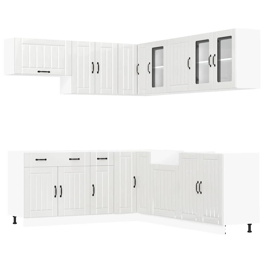 Set dulap de bucătărie 11 piese „Lucca” alb lucios Lemn GartenMobel Dekor