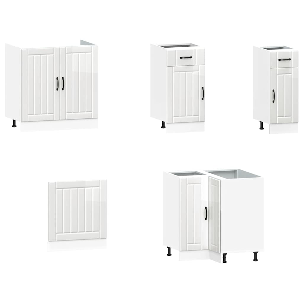 Set dulap de bucătărie 11 piese „Lucca” alb lucios Lemn GartenMobel Dekor