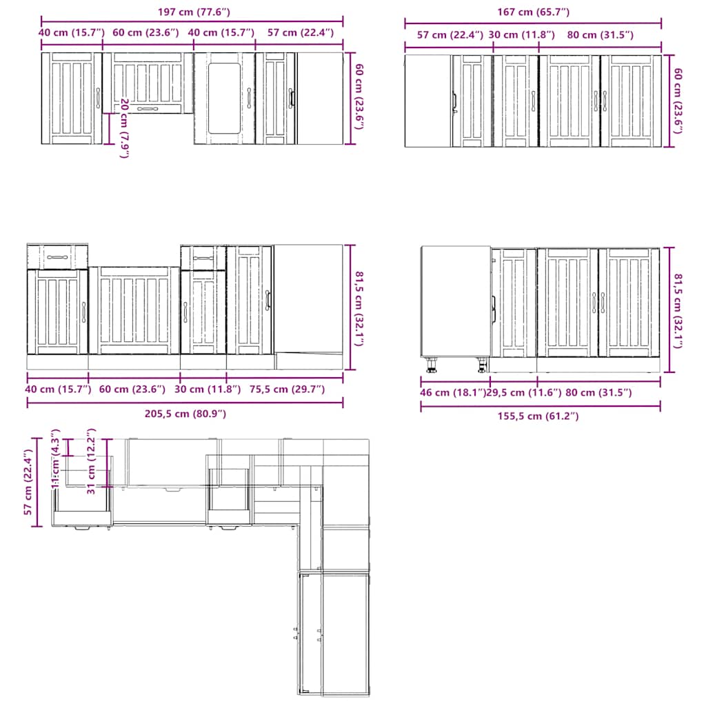 Set dulap de bucătărie 11 piese „Lucca” alb lucios Lemn GartenMobel Dekor