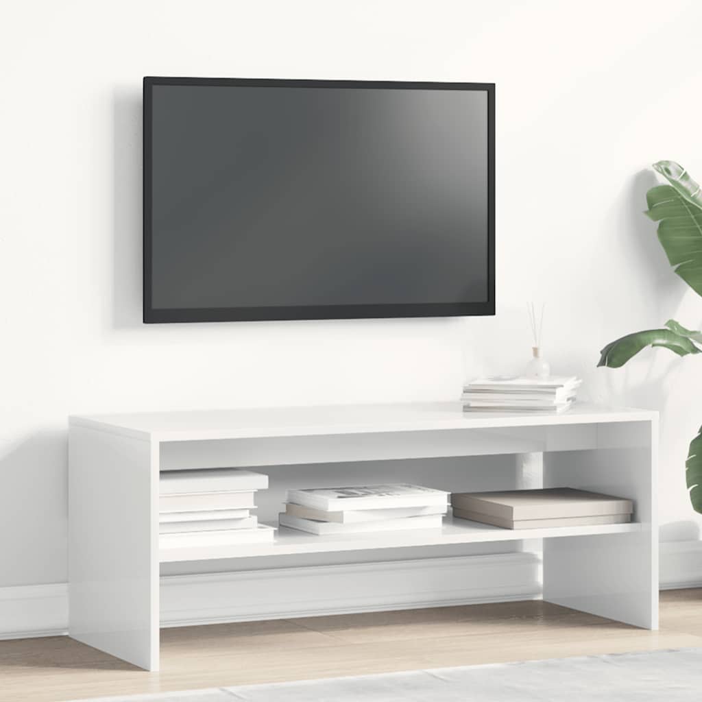Comodă TV, alb lucios, 100 x 40 x 40 cm, PAL GartenMobel Dekor